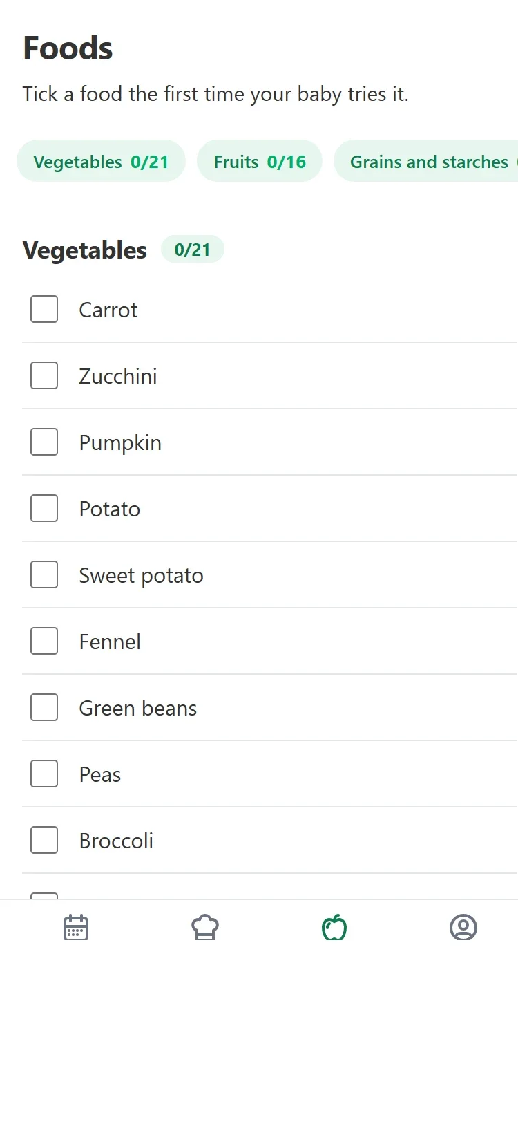 The Primi Bocconi allergen and tried-foods tracker